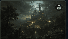 Stormlit cathedral ruins above the sea